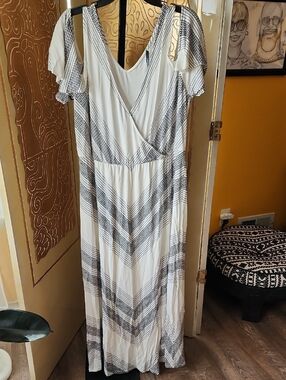Tart White Maxi Dress with Black Chevron Stripes